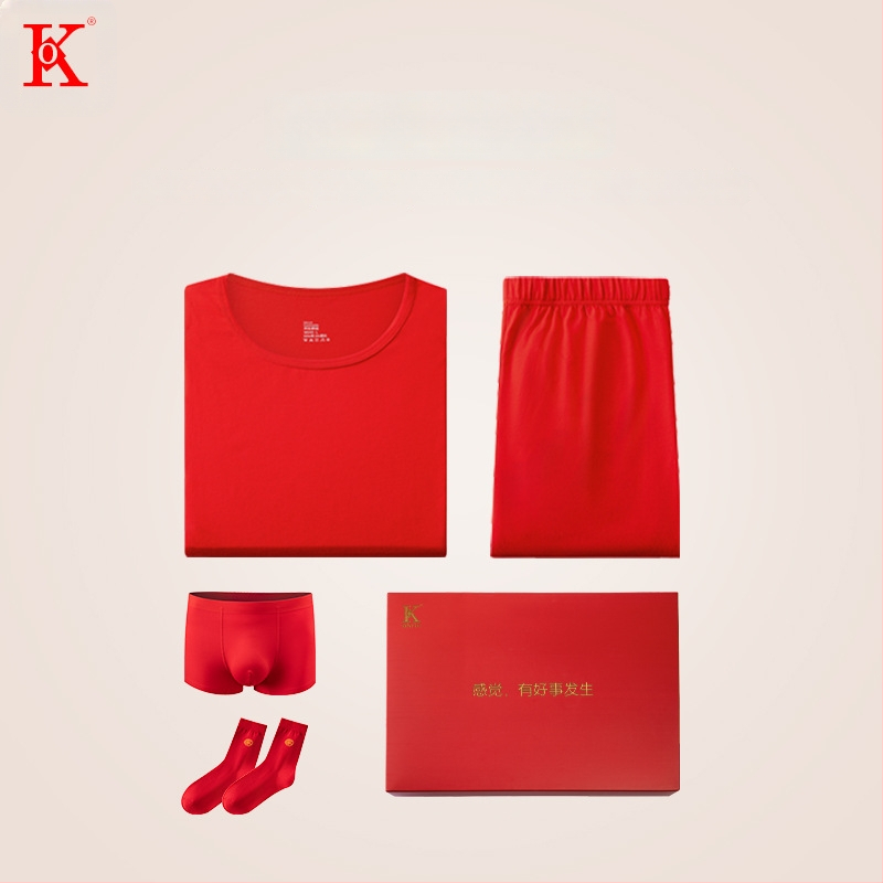 Unisex pamukasti termalni komplet, s fleksi podstavom, srednja debljina 181–200 g/m², gornji dio s okruglim izrezom i dugi rukav + hlače, porijeklo Suzhou, namijenjeno godini životinjskog znaka i svadbenim prilikama