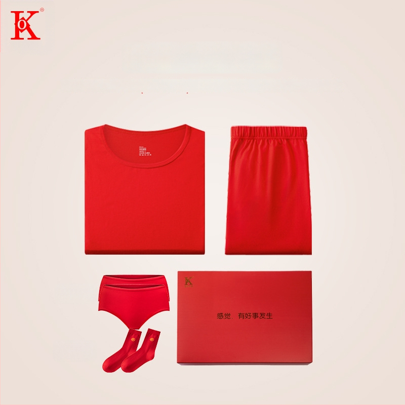 Unisex pamukasti termalni komplet, s fleksi podstavom, srednja debljina 181–200 g/m², gornji dio s okruglim izrezom i dugi rukav + hlače, porijeklo Suzhou, namijenjeno godini životinjskog znaka i svadbenim prilikama