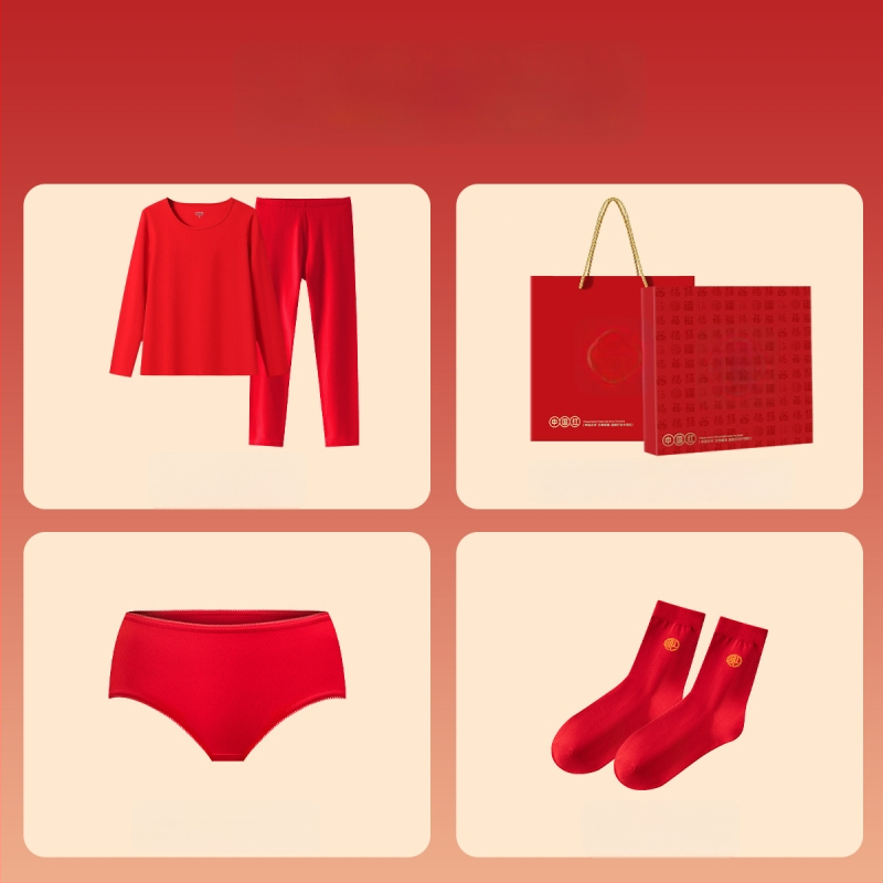 Unisex pamukasti termalni komplet, s fleksi podstavom, srednja debljina 181–200 g/m², gornji dio s okruglim izrezom i dugi rukav + hlače, porijeklo Suzhou, namijenjeno godini životinjskog znaka i svadbenim prilikama