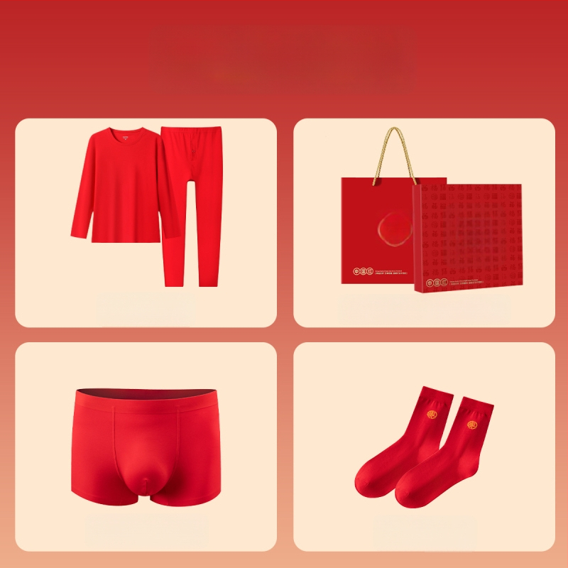 Unisex pamukasti termalni komplet, s fleksi podstavom, srednja debljina 181–200 g/m², gornji dio s okruglim izrezom i dugi rukav + hlače, porijeklo Suzhou, namijenjeno godini životinjskog znaka i svadbenim prilikama