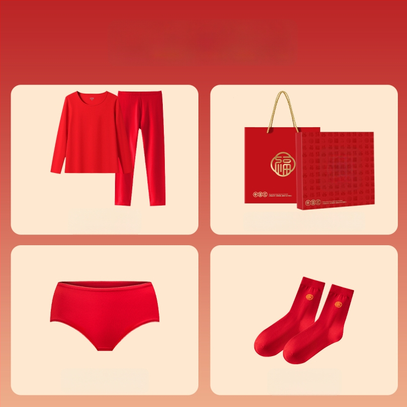 Unisex pamukasti termalni komplet, s fleksi podstavom, srednja debljina 181–200 g/m², gornji dio s okruglim izrezom i dugi rukav + hlače, porijeklo Suzhou, namijenjeno godini životinjskog znaka i svadbenim prilikama