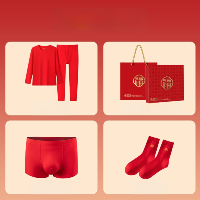 Unisex pamukasti termalni komplet, s fleksi podstavom, srednja debljina 181–200 g/m², gornji dio s okruglim izrezom i dugi rukav + hlače, porijeklo Suzhou, namijenjeno godini životinjskog znaka i svadbenim prilikama