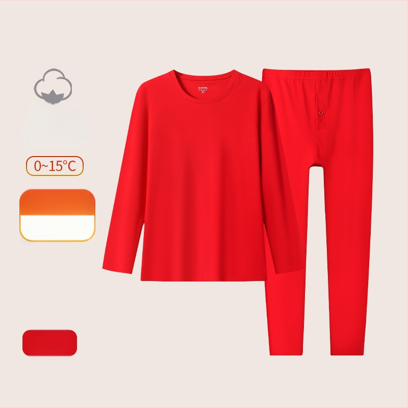 Unisex pamukasti termalni komplet, s fleksi podstavom, srednja debljina 181–200 g/m², gornji dio s okruglim izrezom i dugi rukav + hlače, porijeklo Suzhou, namijenjeno godini životinjskog znaka i svadbenim prilikama