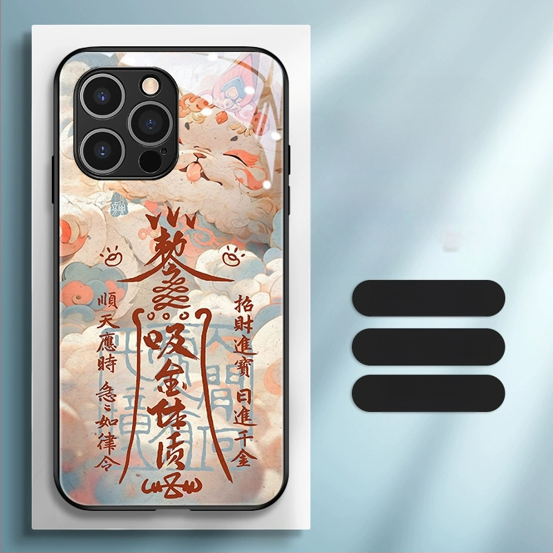 Κάλυμμα πλάτης σε κινεζικό στυλ, TPU+ γυαλί, ζωγραφισμένος μοτίβο Έτους Δράκου, σχέδιο σε κινεζικό τάση, συμβατό με iPhone 11–14 Pro/Max