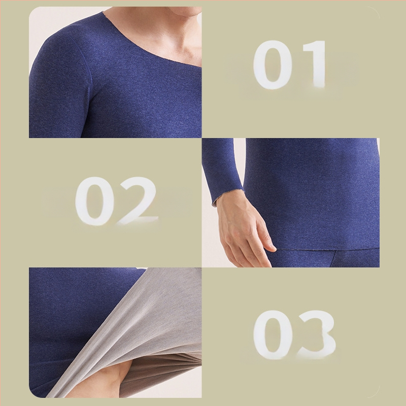 Muški vuneni termalni set za jesen/zimu – osnovni sloj gornji i donji dio, okrugli ovratnik, dugi rukav, debljina 251–300 g/m²