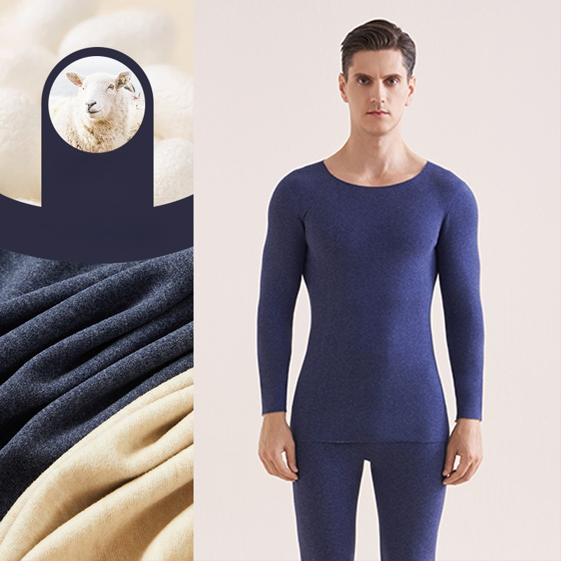 Muški vuneni termalni set za jesen/zimu – osnovni sloj gornji i donji dio, okrugli ovratnik, dugi rukav, debljina 251–300 g/m²