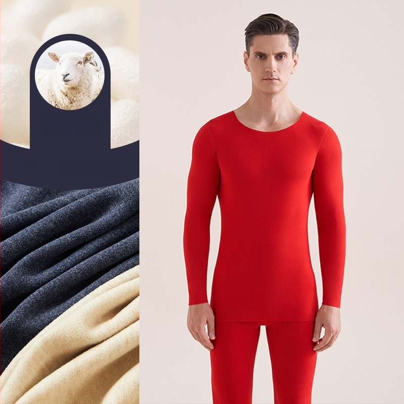 Muški vuneni termalni set za jesen/zimu – osnovni sloj gornji i donji dio, okrugli ovratnik, dugi rukav, debljina 251–300 g/m²