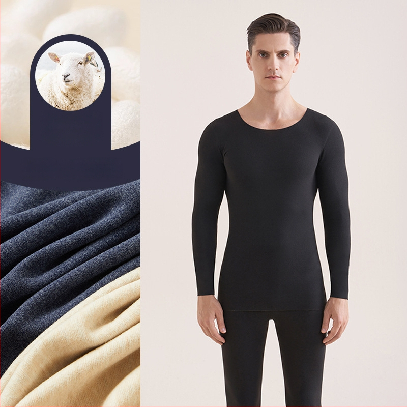 Muški vuneni termalni set za jesen/zimu – osnovni sloj gornji i donji dio, okrugli ovratnik, dugi rukav, debljina 251–300 g/m²