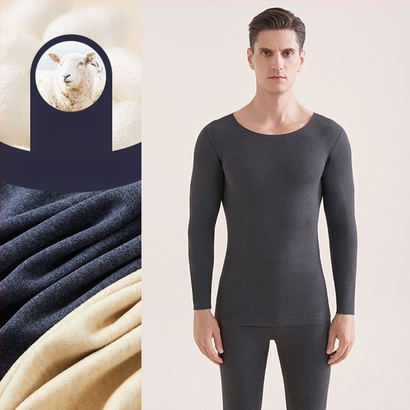 Muški vuneni termalni set za jesen/zimu – osnovni sloj gornji i donji dio, okrugli ovratnik, dugi rukav, debljina 251–300 g/m²