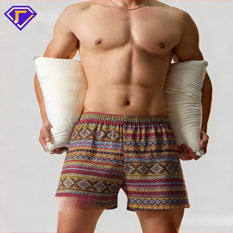 Muške pamucne bokserice sa srednjim strukom, prozračne, brzo suše, 90–95% pamuka, geometrijski/gradijentni/valoviti uzorak