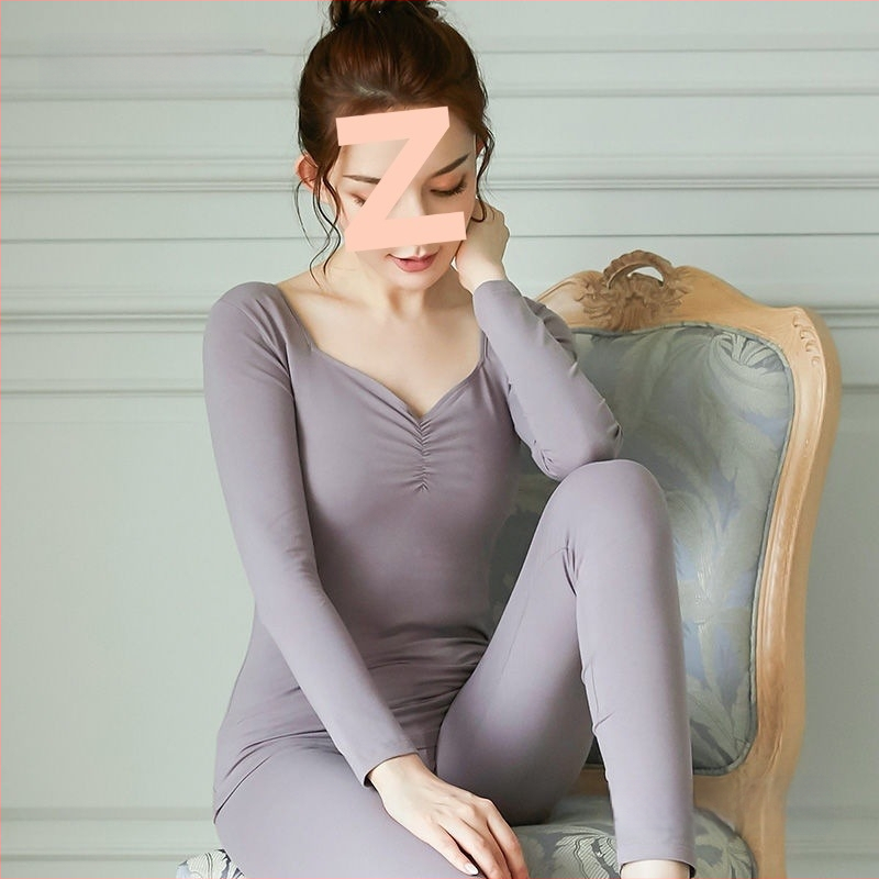 Ženski pamukasti termalni set za jesen — tanak osnovni sloj, gornji dio s okruglim izrezom i dugačke hlače, bezšivni dizajn, 90–95% pamuk, baršunasta podstava, 181–200 g/m²