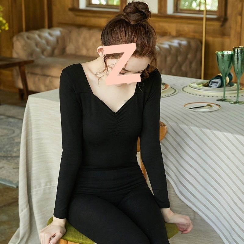 Ženski pamukasti termalni set za jesen — tanak osnovni sloj, gornji dio s okruglim izrezom i dugačke hlače, bezšivni dizajn, 90–95% pamuk, baršunasta podstava, 181–200 g/m²