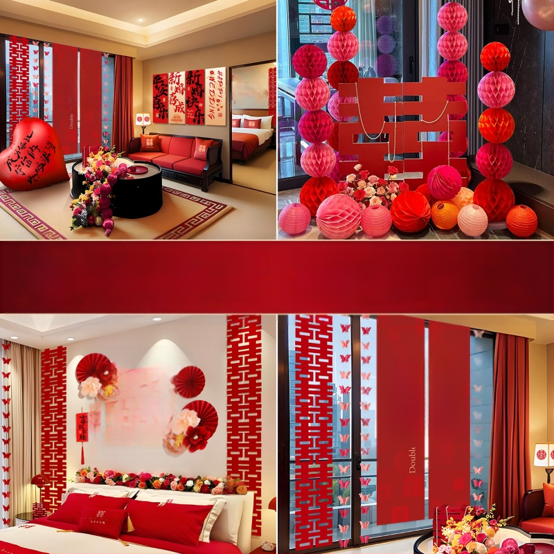 Feixunfei Vestuvės vietos dekoravimo rinkinys — popierinė fono sienos dekoras su kaspėlėmis ir gėlėmis