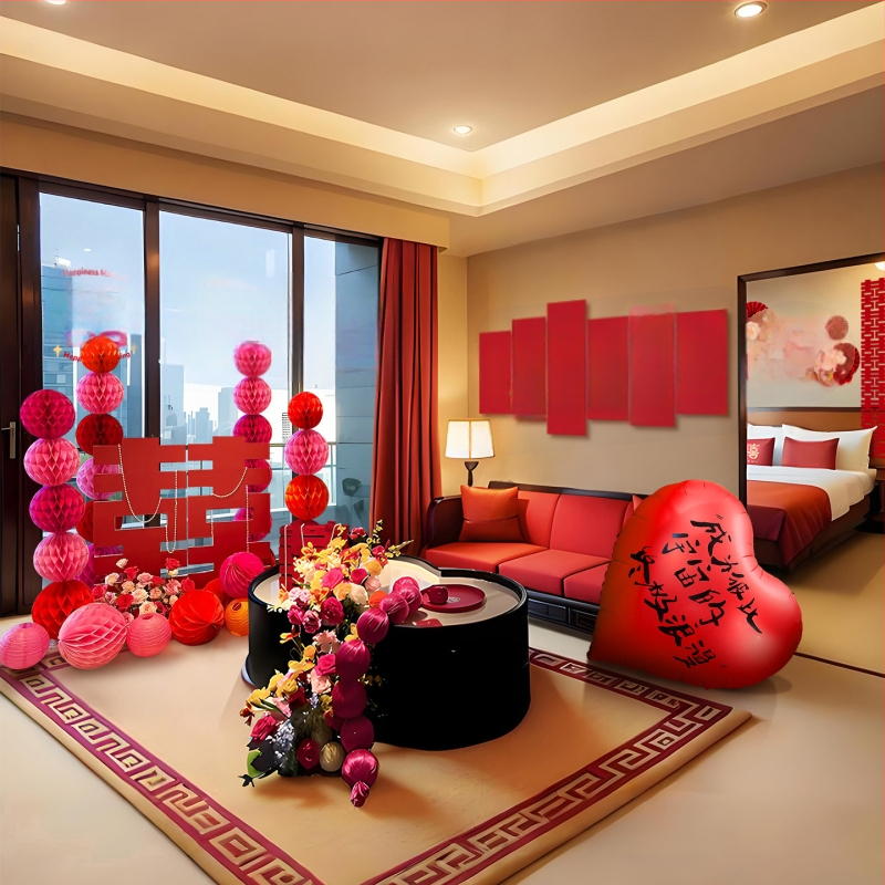 Feixunfei Vestuvės vietos dekoravimo rinkinys — popierinė fono sienos dekoras su kaspėlėmis ir gėlėmis