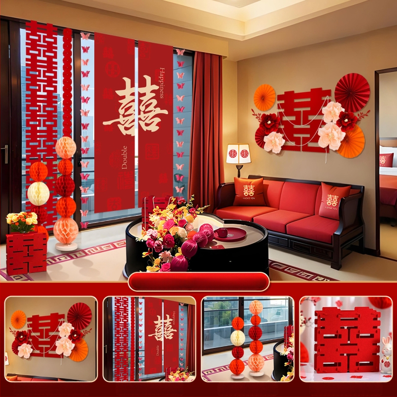 Feixunfei Vestuvės vietos dekoravimo rinkinys — popierinė fono sienos dekoras su kaspėlėmis ir gėlėmis