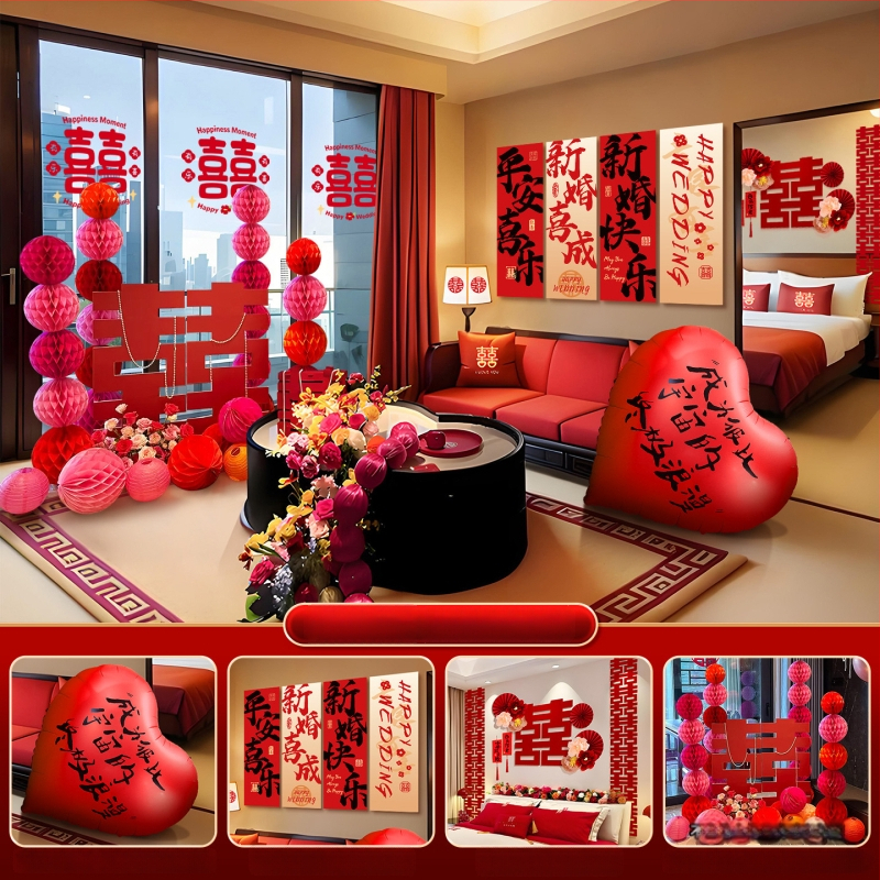 Feixunfei Vestuvės vietos dekoravimo rinkinys — popierinė fono sienos dekoras su kaspėlėmis ir gėlėmis