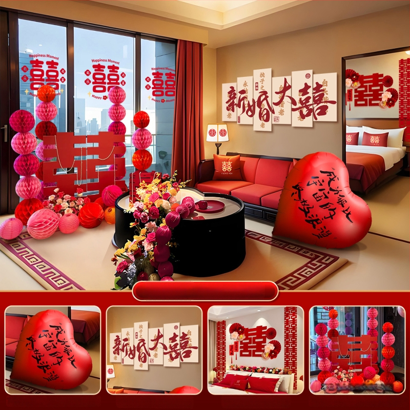 Feixunfei Vestuvės vietos dekoravimo rinkinys — popierinė fono sienos dekoras su kaspėlėmis ir gėlėmis