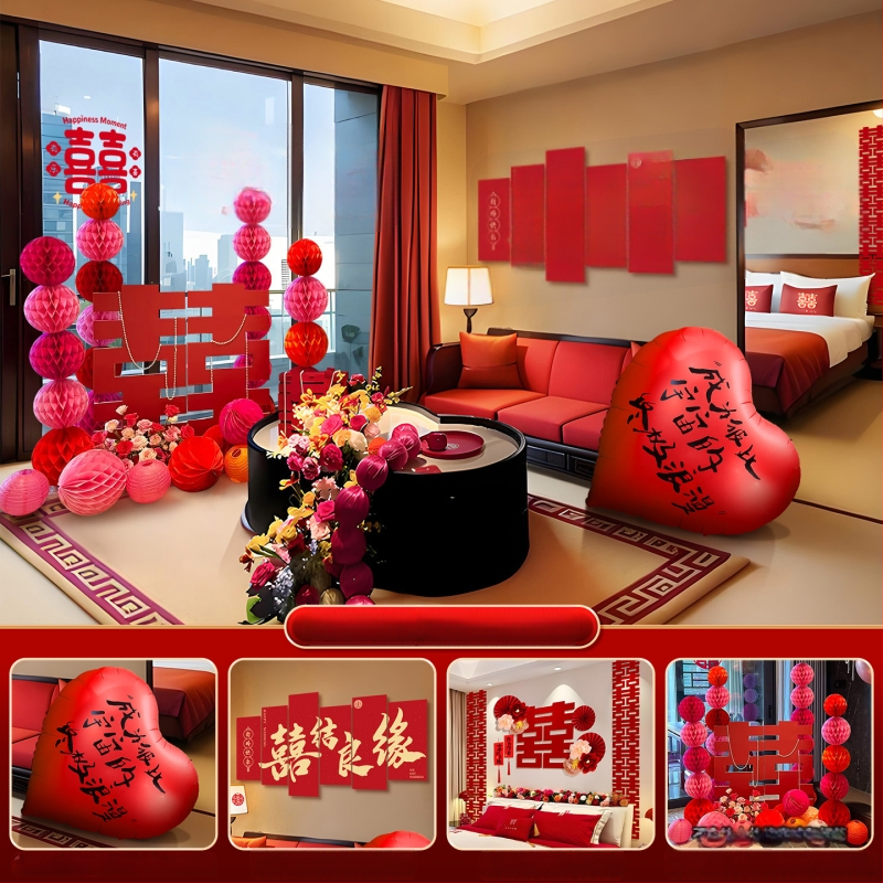 Feixunfei Vestuvės vietos dekoravimo rinkinys — popierinė fono sienos dekoras su kaspėlėmis ir gėlėmis