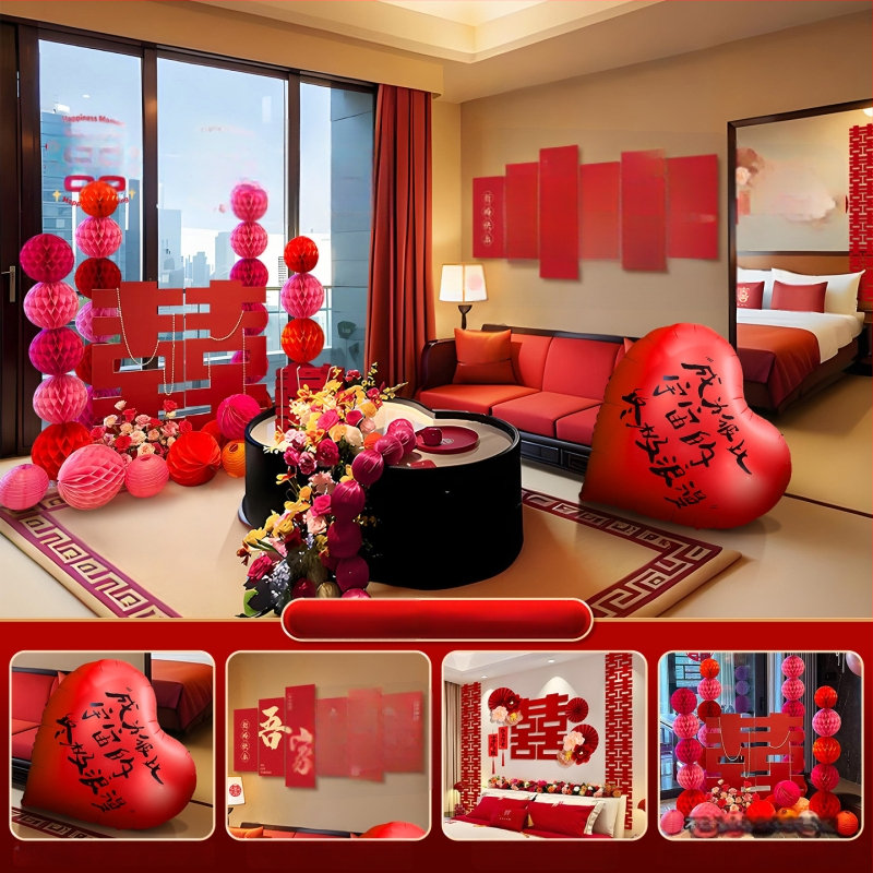 Feixunfei Vestuvės vietos dekoravimo rinkinys — popierinė fono sienos dekoras su kaspėlėmis ir gėlėmis