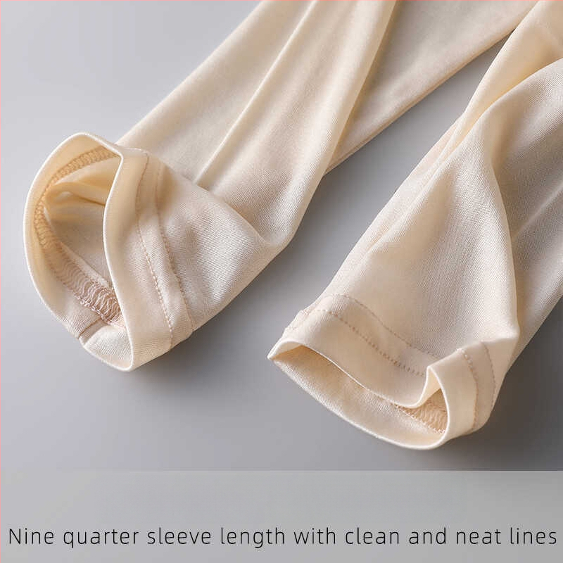 Ženski set od Mulberry svile: top s okruglim izrezom i 3/4 rukavima te hlače, ultra-tanki materijal 81–100 g/m², topao