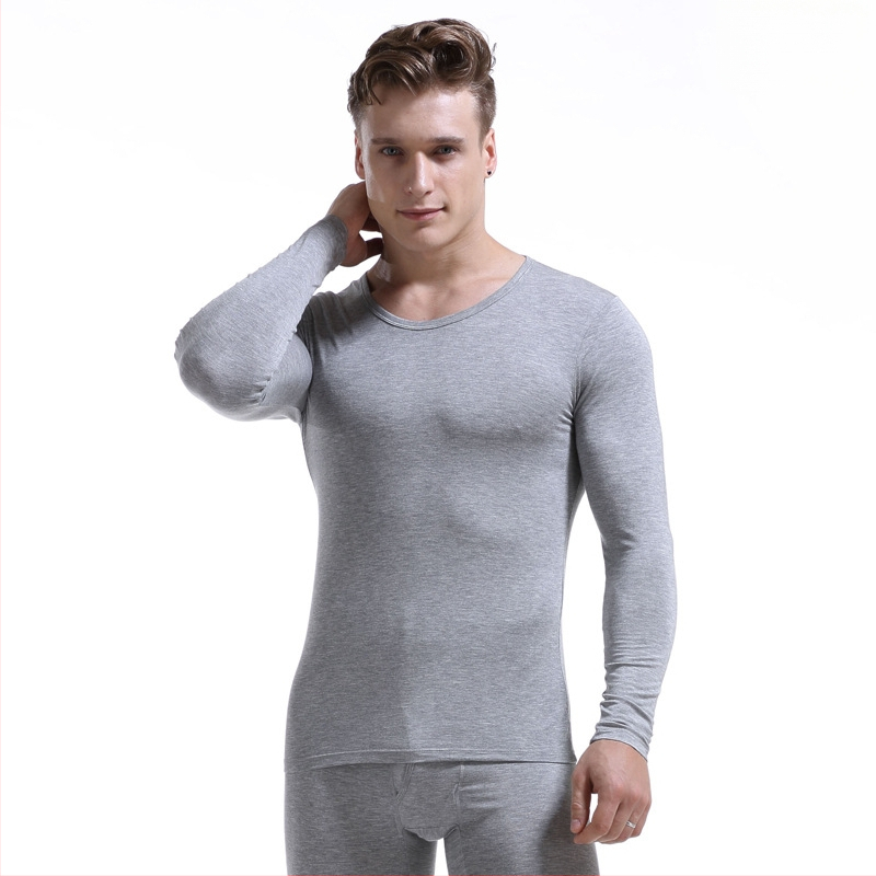 Vyrų modalinis ilgomis rankovėmis marškinėliai su apvalia kakleliu, vienos spalvos, 95% modal, svoris 181–200 g/m2