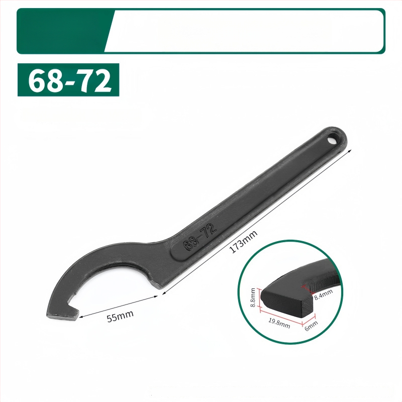 Kablyno galvos pusmėnulio formos veržlė, smūgiams atsparus santechnikos remonto įrankis vandens skaitiklio dangčiui; Medžiaga: 45# plienas; Dizainas: šoninė skylė apvaliajai užkurnei