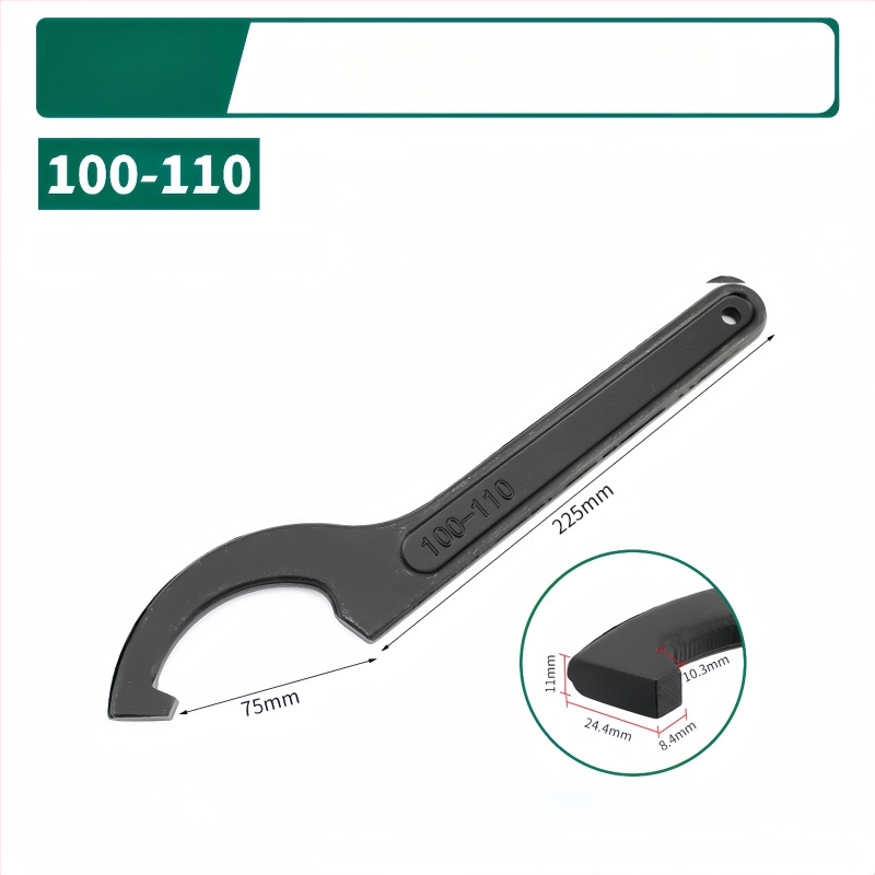 Kablyno galvos pusmėnulio formos veržlė, smūgiams atsparus santechnikos remonto įrankis vandens skaitiklio dangčiui; Medžiaga: 45# plienas; Dizainas: šoninė skylė apvaliajai užkurnei