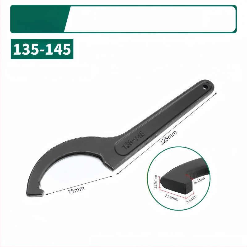 Kablyno galvos pusmėnulio formos veržlė, smūgiams atsparus santechnikos remonto įrankis vandens skaitiklio dangčiui; Medžiaga: 45# plienas; Dizainas: šoninė skylė apvaliajai užkurnei