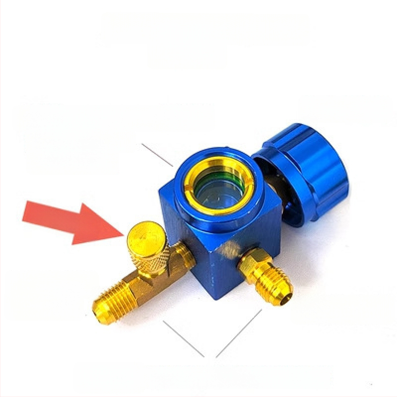 Συσκευή βαλβίδων: διακόπτης και τριόδρομη βαλβίδα, πιεσόμετρο, οπτικό παράθυρο ψυκτικού, εκκενωτικό βαλβίδας