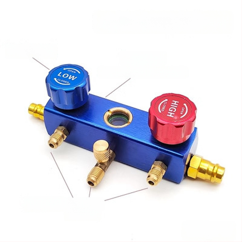 Συσκευή βαλβίδων: διακόπτης και τριόδρομη βαλβίδα, πιεσόμετρο, οπτικό παράθυρο ψυκτικού, εκκενωτικό βαλβίδας