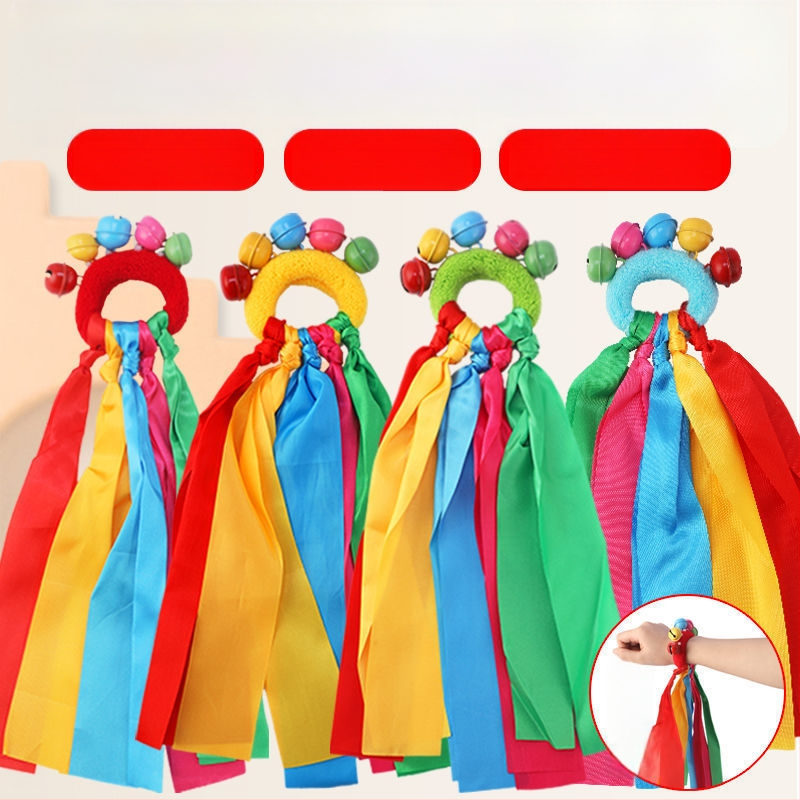 Гривна за китка със звънче и дизайн на цвете, еластична лента за детски танцови изпълнения