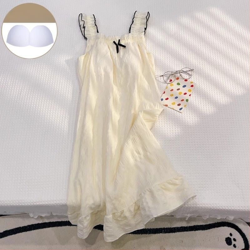 Νυχτικό σλίγκ με επένδυση στήθους, ελαφρύ πολυεστέρα, λεπτό ύφασμα, χωρίς μανίκια, μεσαίο μήκος