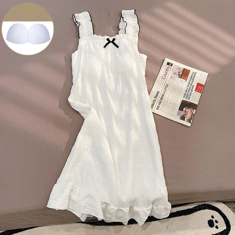 Νυχτικό σλίγκ με επένδυση στήθους, ελαφρύ πολυεστέρα, λεπτό ύφασμα, χωρίς μανίκια, μεσαίο μήκος