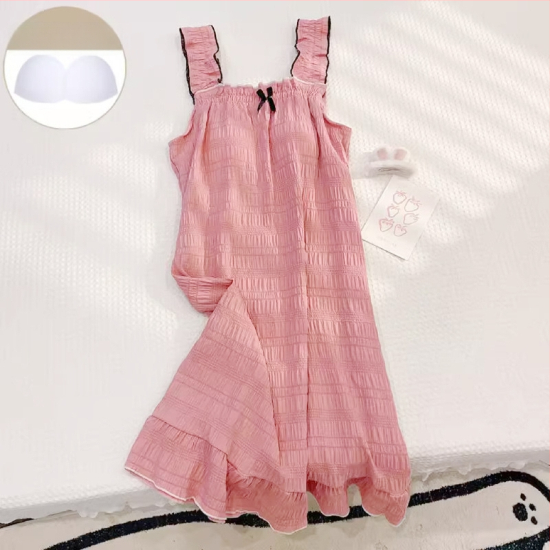 Νυχτικό σλίγκ με επένδυση στήθους, ελαφρύ πολυεστέρα, λεπτό ύφασμα, χωρίς μανίκια, μεσαίο μήκος