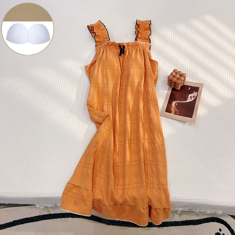 Νυχτικό σλίγκ με επένδυση στήθους, ελαφρύ πολυεστέρα, λεπτό ύφασμα, χωρίς μανίκια, μεσαίο μήκος