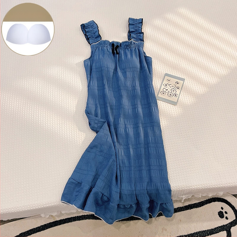 Νυχτικό σλίγκ με επένδυση στήθους, ελαφρύ πολυεστέρα, λεπτό ύφασμα, χωρίς μανίκια, μεσαίο μήκος