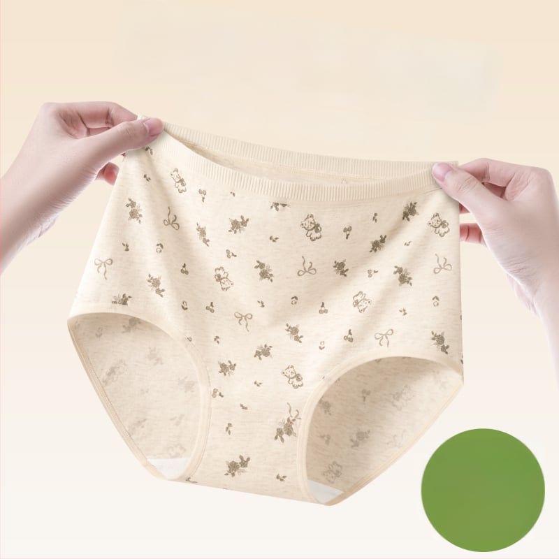 Дамски памучни бикини с висока талия, дишащи, антибактериални, флорална шарка