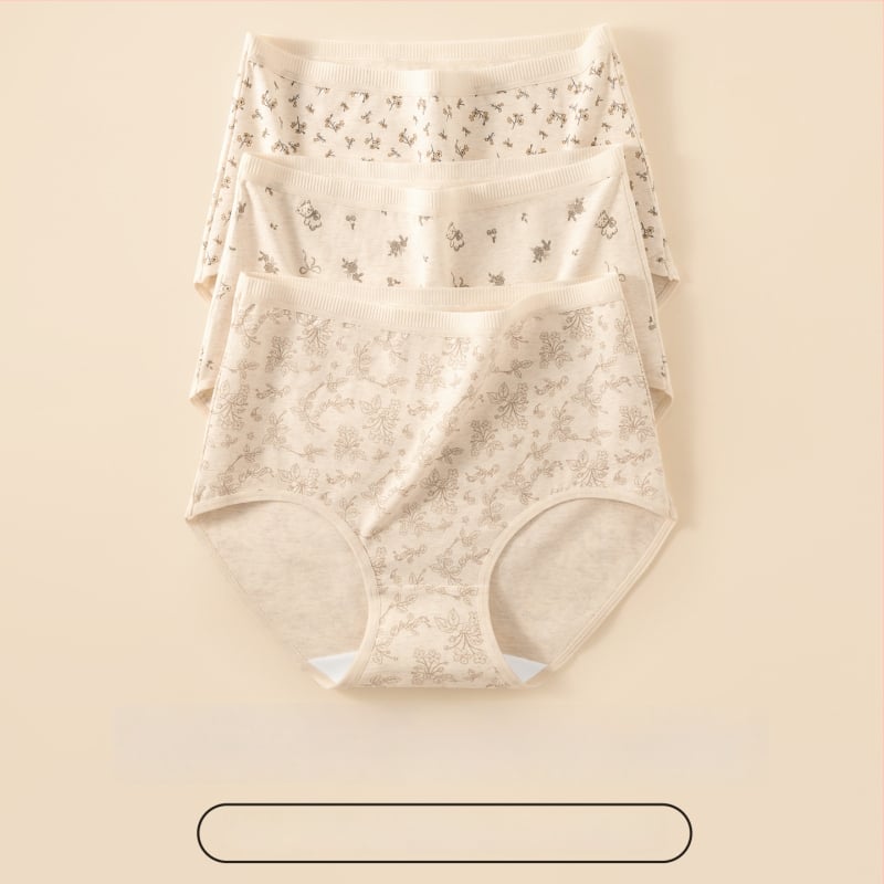 Дамски памучни бикини с висока талия, дишащи, антибактериални, флорална шарка