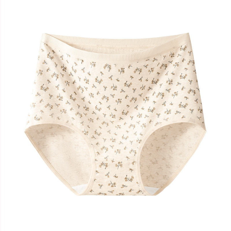 Дамски памучни бикини с висока талия, дишащи, антибактериални, флорална шарка