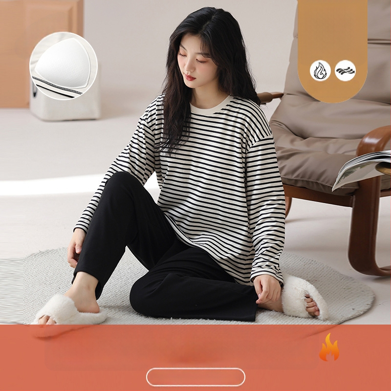 Sieviešu pidžamu komplekts Derong velūras, puloveris ar apaļu kakla izgriezumu, garas piedurknes, bieza 201–250 g/m2