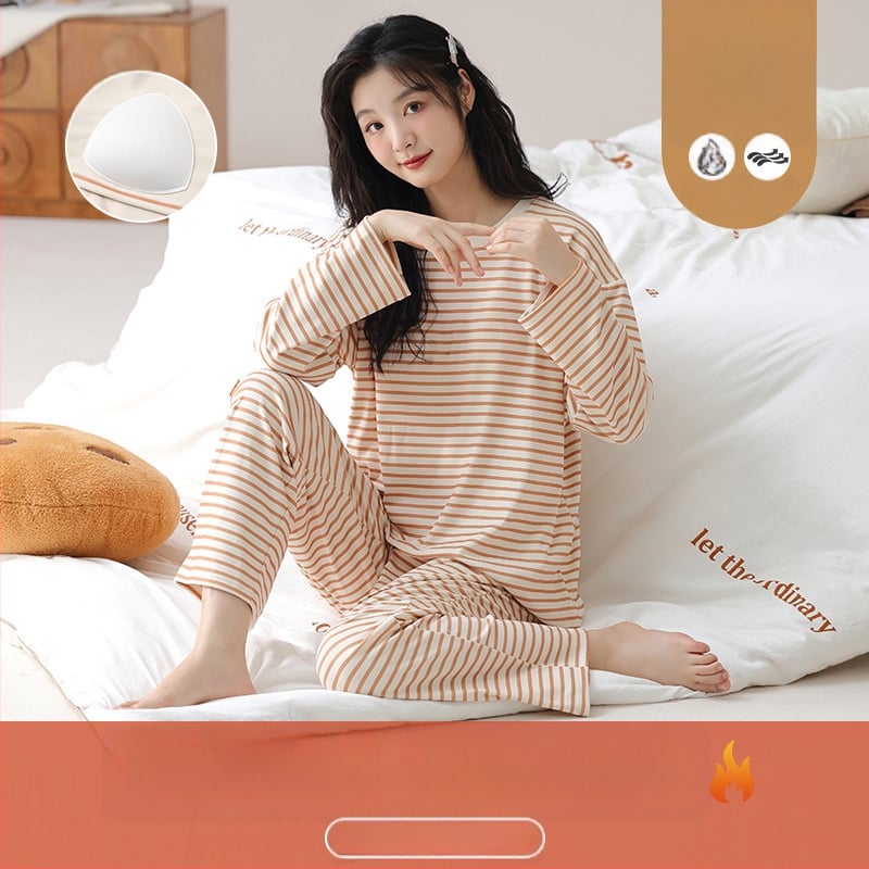 Sieviešu pidžamu komplekts Derong velūras, puloveris ar apaļu kakla izgriezumu, garas piedurknes, bieza 201–250 g/m2