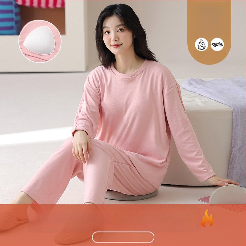 Sieviešu pidžamu komplekts Derong velūras, puloveris ar apaļu kakla izgriezumu, garas piedurknes, bieza 201–250 g/m2