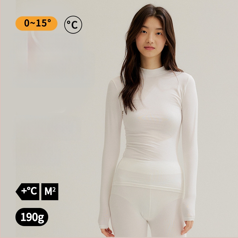 Moterų medvilnės pamatas komplektas: topas su pusiau aukštu kaklu ir ilgomis rankovėmis bei ilgos kelnės, 90–95% medvilnė, 181–200 g/m², šilta, anti-statistinė, anti-piling, vieno sluoksnio