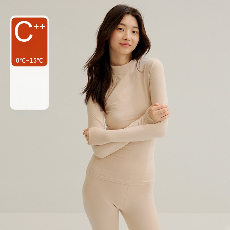 Moterų medvilnės pamatas komplektas: topas su pusiau aukštu kaklu ir ilgomis rankovėmis bei ilgos kelnės, 90–95% medvilnė, 181–200 g/m², šilta, anti-statistinė, anti-piling, vieno sluoksnio