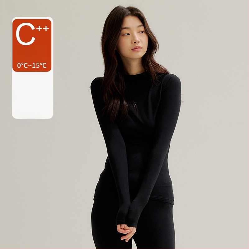 Moterų medvilnės pamatas komplektas: topas su pusiau aukštu kaklu ir ilgomis rankovėmis bei ilgos kelnės, 90–95% medvilnė, 181–200 g/m², šilta, anti-statistinė, anti-piling, vieno sluoksnio