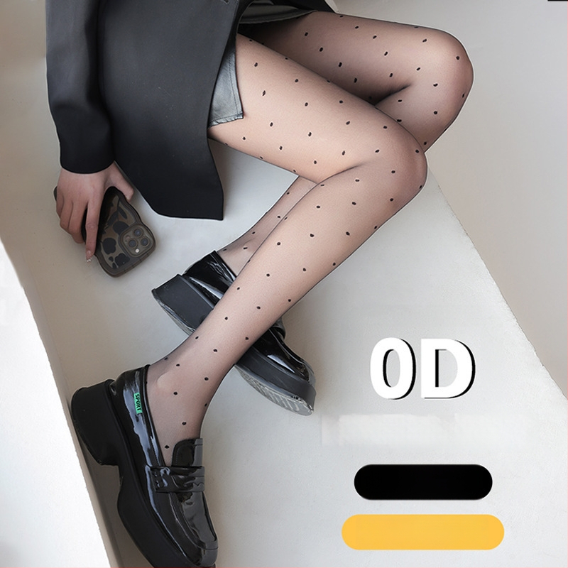 Șosete pentru femei cu model cu buline și fundă, ultra-subțiri, denier 0D, poliester 50-70%, anti-snag și absorbția transpirației