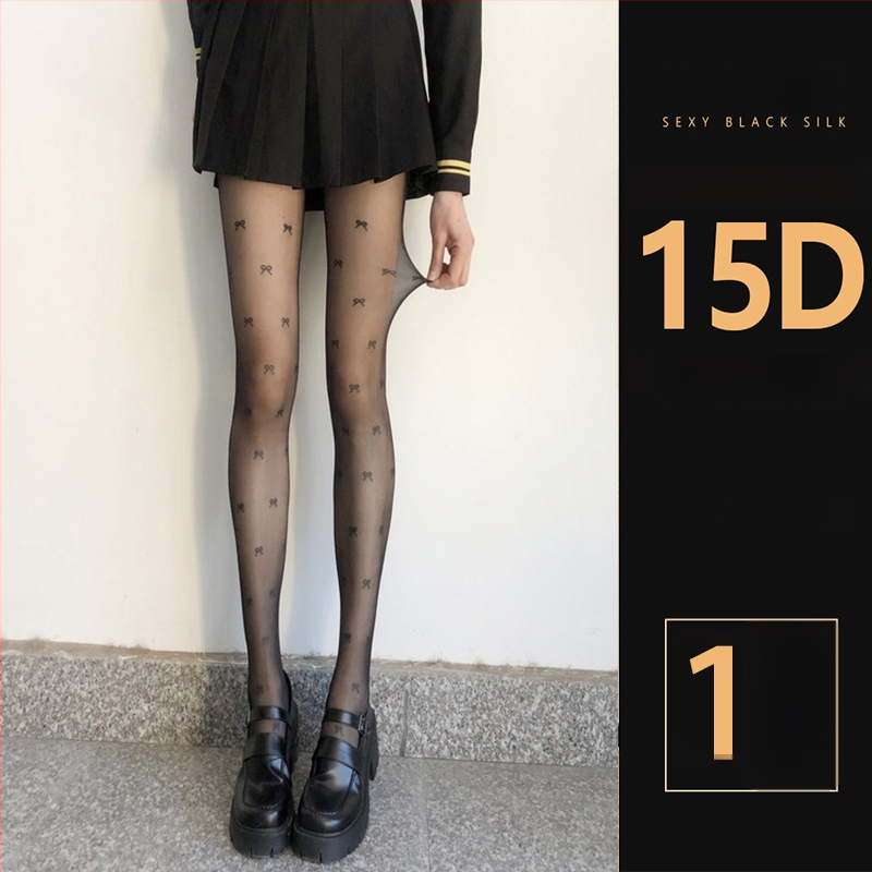 Șosete pentru femei cu model cu buline și fundă, ultra-subțiri, denier 0D, poliester 50-70%, anti-snag și absorbția transpirației