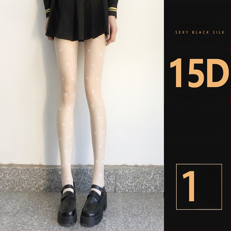 Șosete pentru femei cu model cu buline și fundă, ultra-subțiri, denier 0D, poliester 50-70%, anti-snag și absorbția transpirației