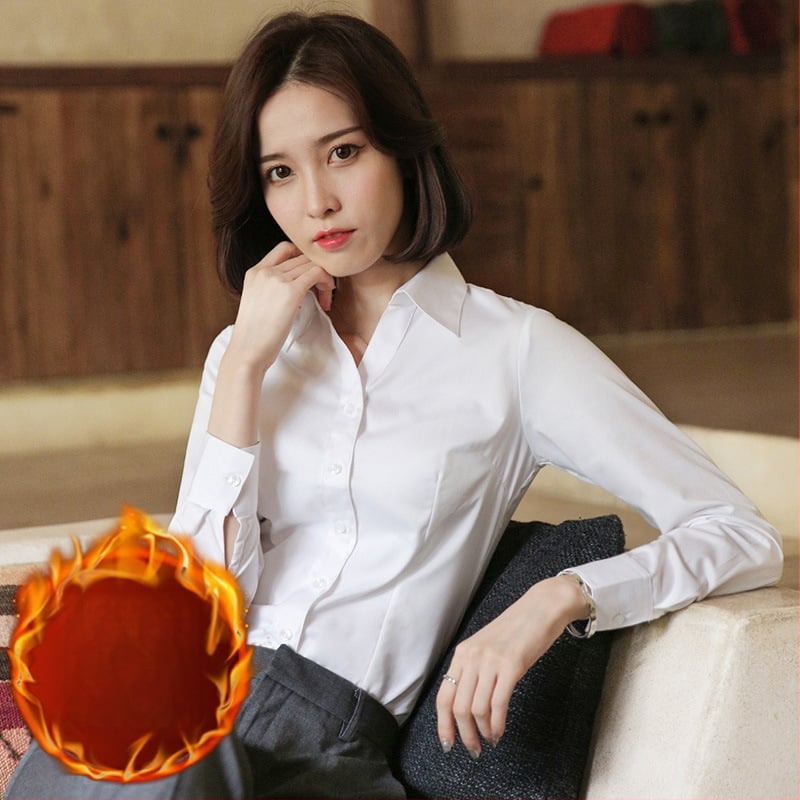 Fleece-alapú béléssel ellátott hosszú ujjú ing, pamut-poliészter keverék, szűk fazon, V-nyakú gallér, professzionális munkaruházat