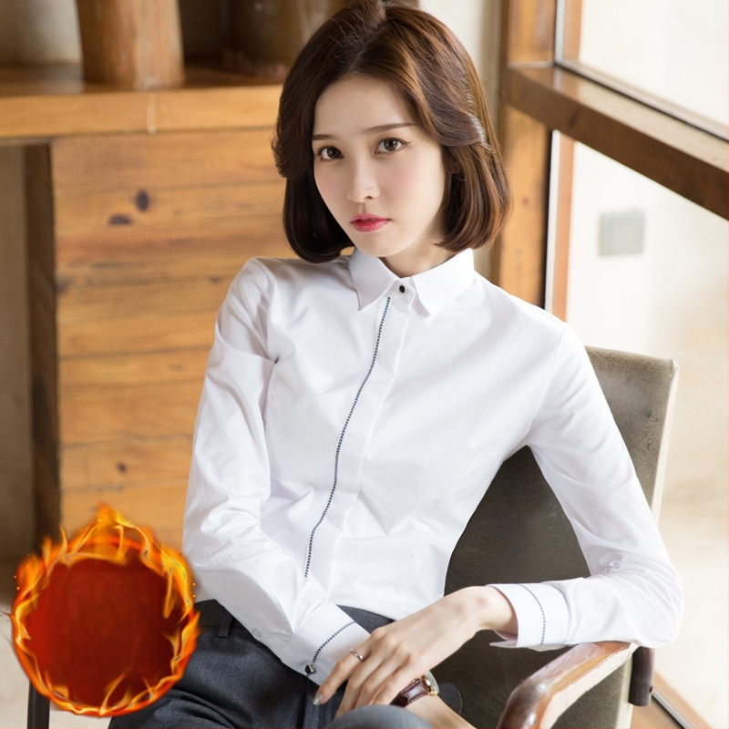 Fleece-alapú béléssel ellátott hosszú ujjú ing, pamut-poliészter keverék, szűk fazon, V-nyakú gallér, professzionális munkaruházat